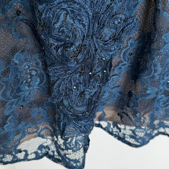 La Femme Blue Embellished Lace Floor Length Formal Gown - Picture 2 of 5